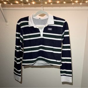 xs striped vans long sleeve collared crop top